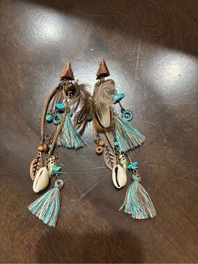 Boho Turquoise Tassel & Shell Drop Earrings